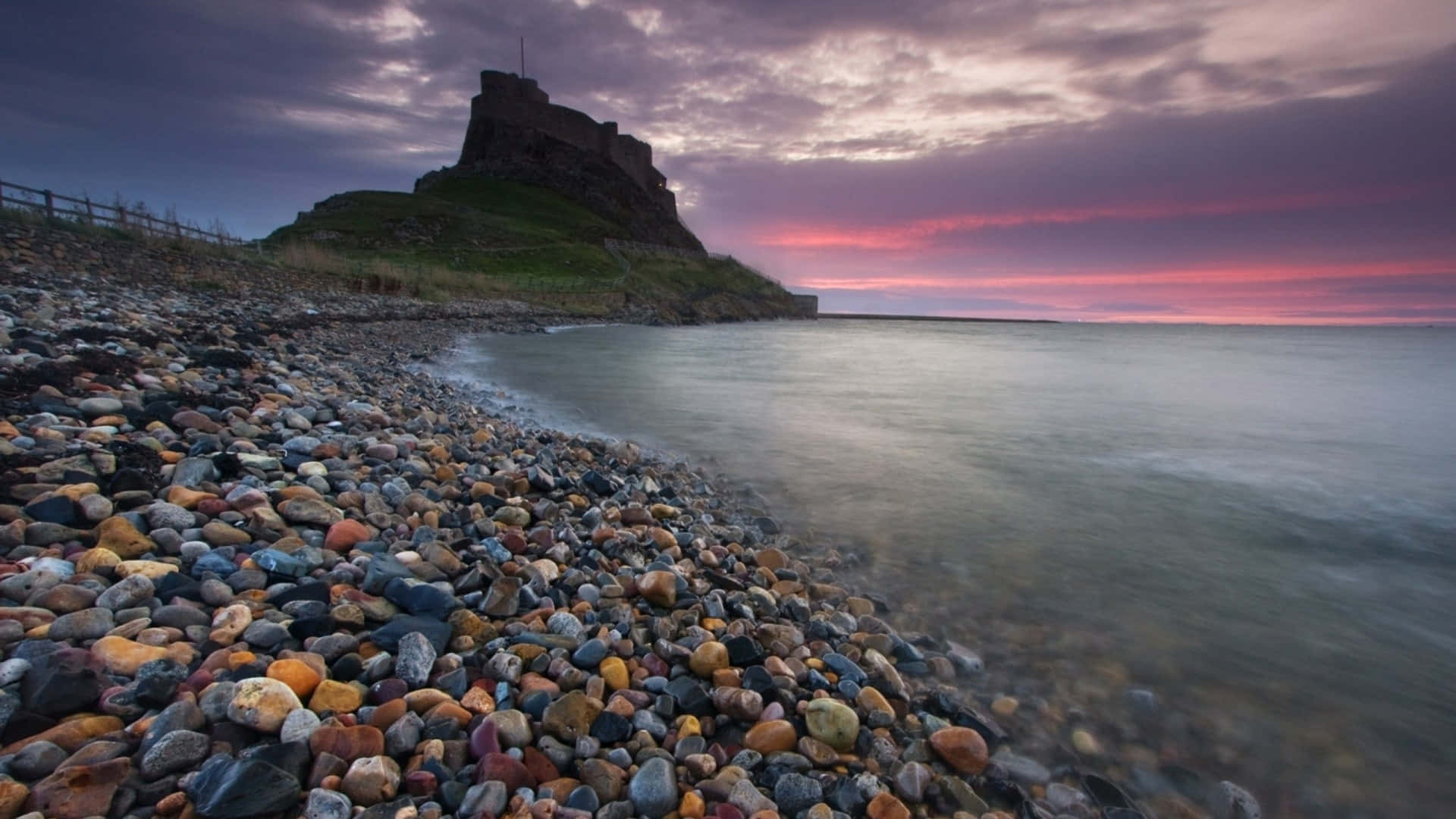 Rocks Holy Island Sand Stones Sunset Background