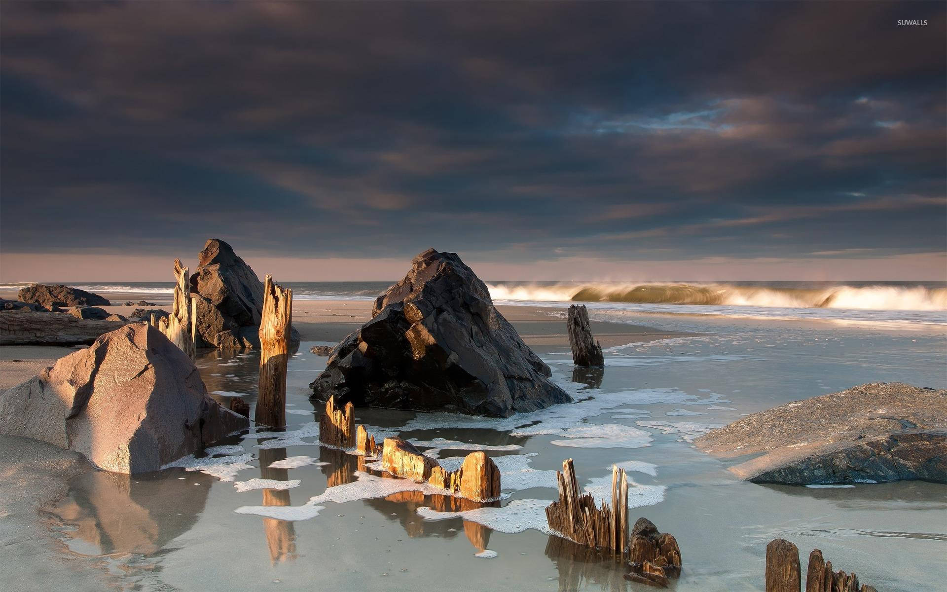 Rocks In New Jersey Beach Background