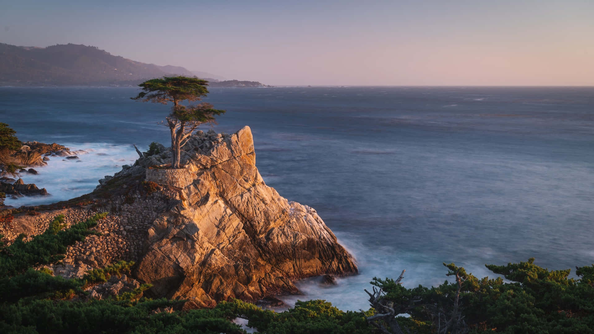 Rocks Lone Cypress Beach California Background