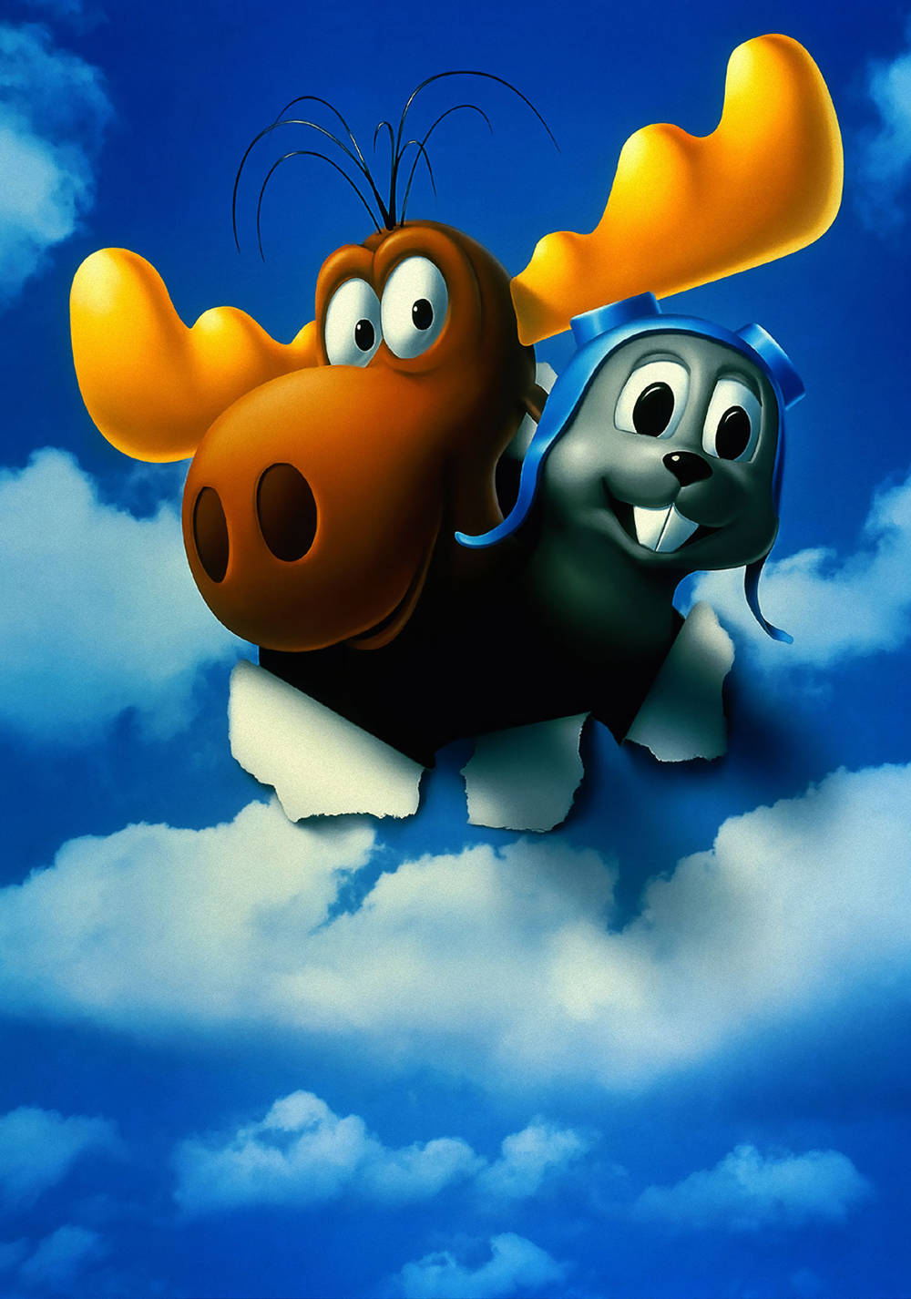 Rocky And Bullwinkle Flying In A Sky Background