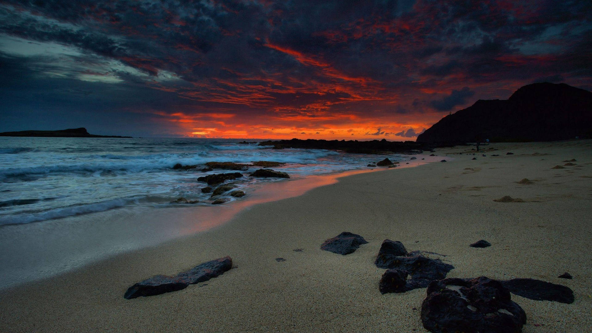 Rocky Beach Night View Background