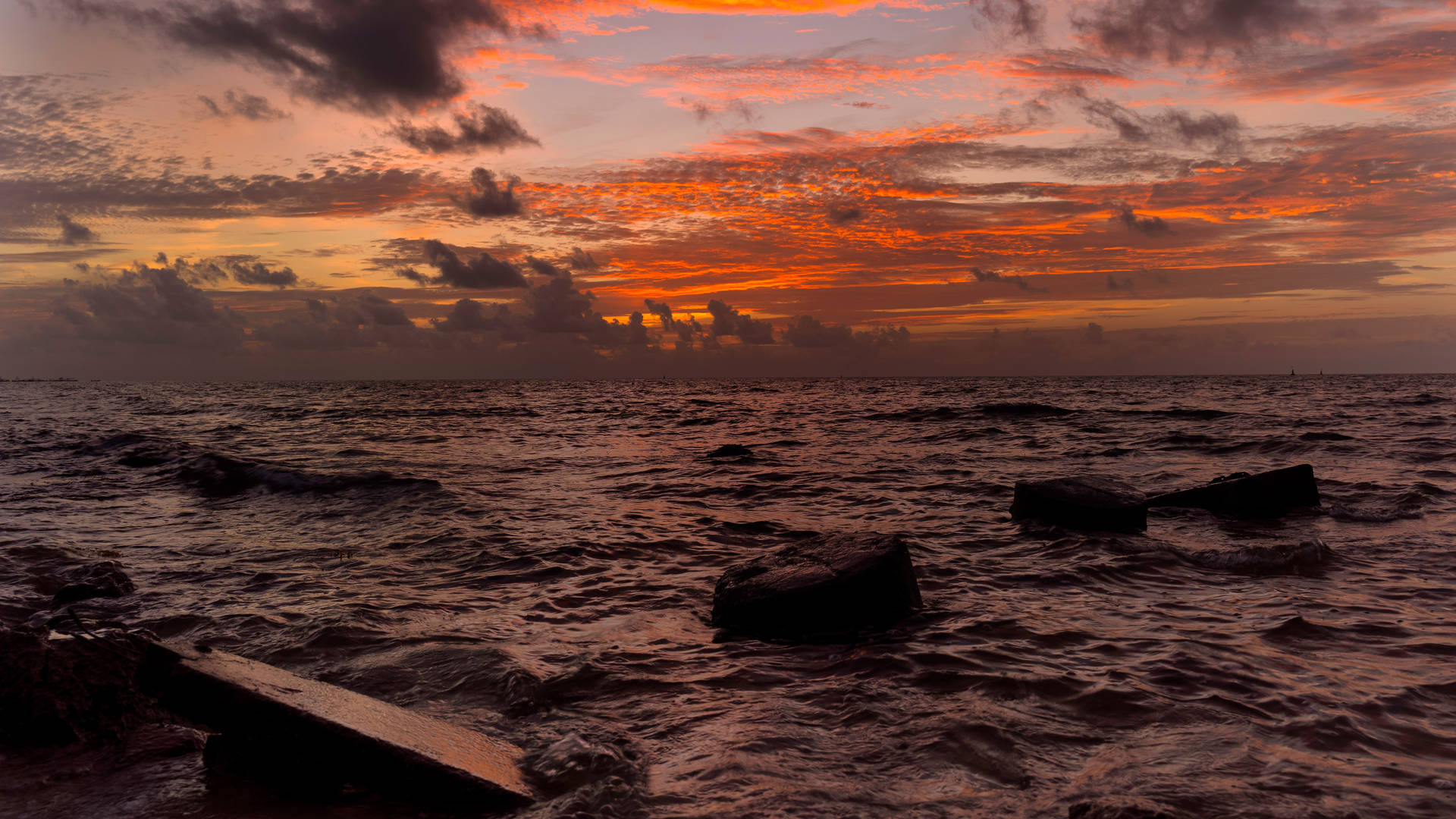 Rocky Dusk Sea Background