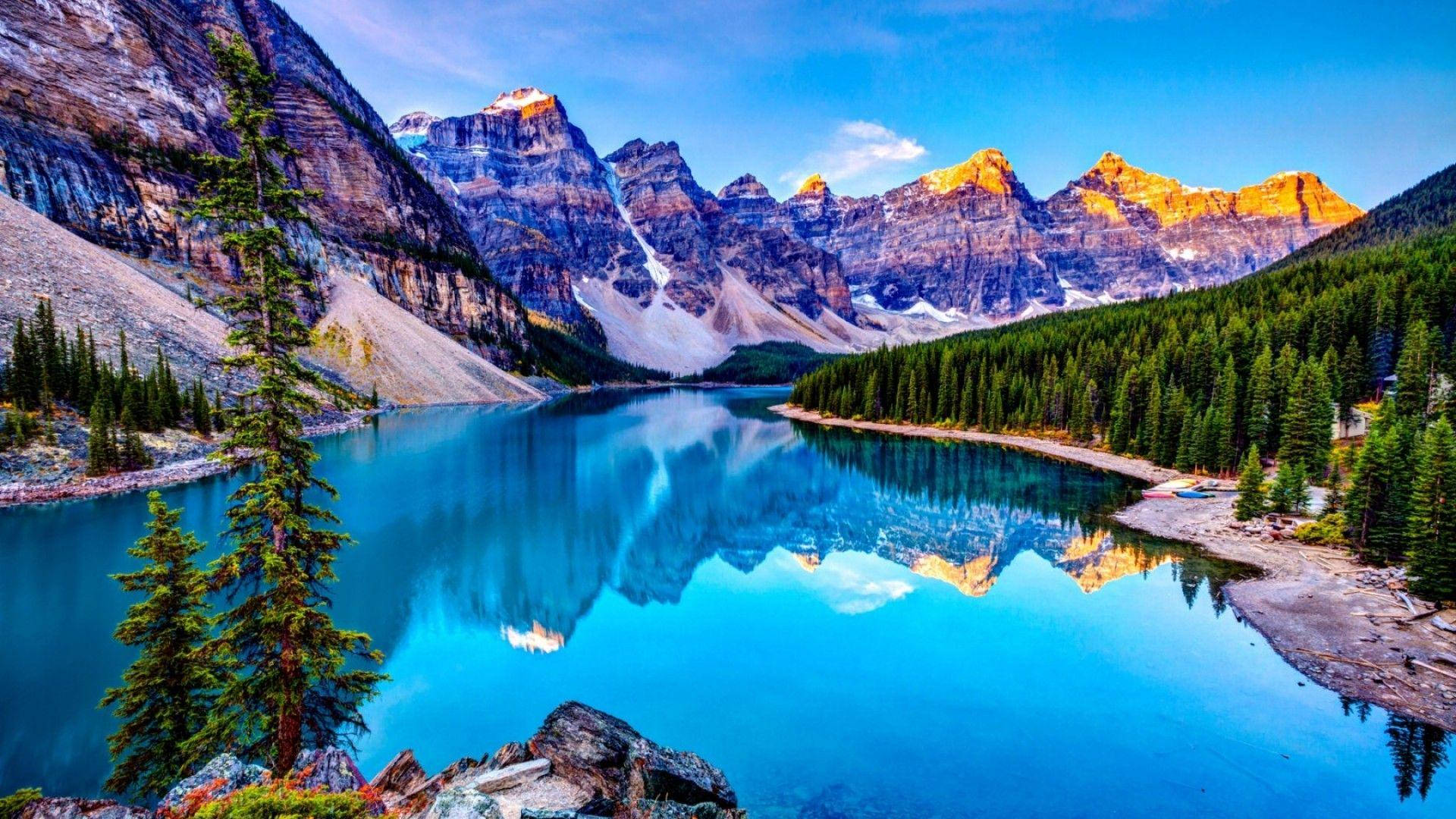 Rocky Mountain With Majestic Blue Lake