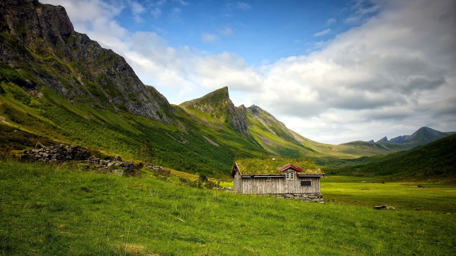 Rocky Mountains Landscape Old House Background