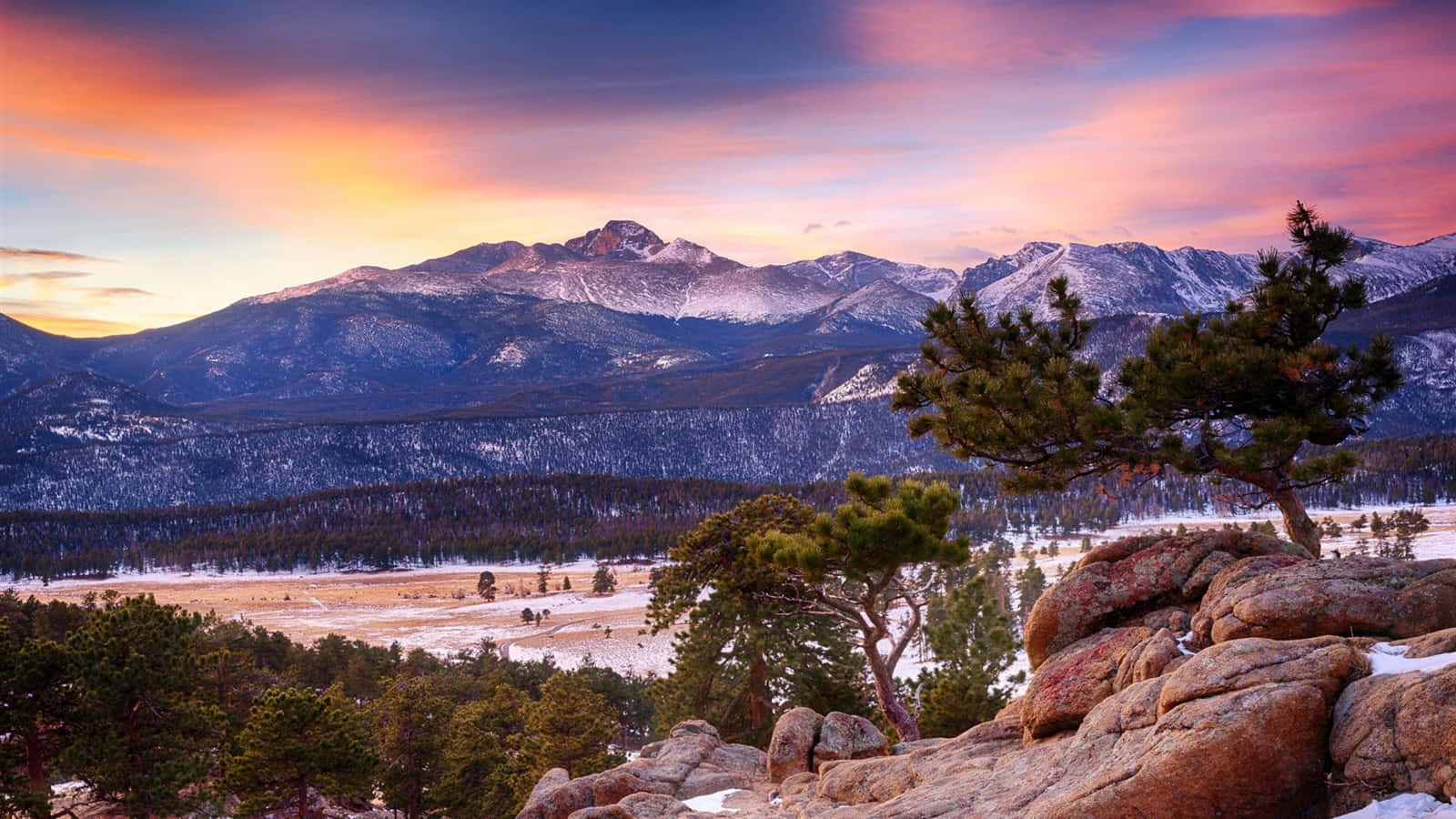 Rocky Mountains Landscape Sunset North America Background