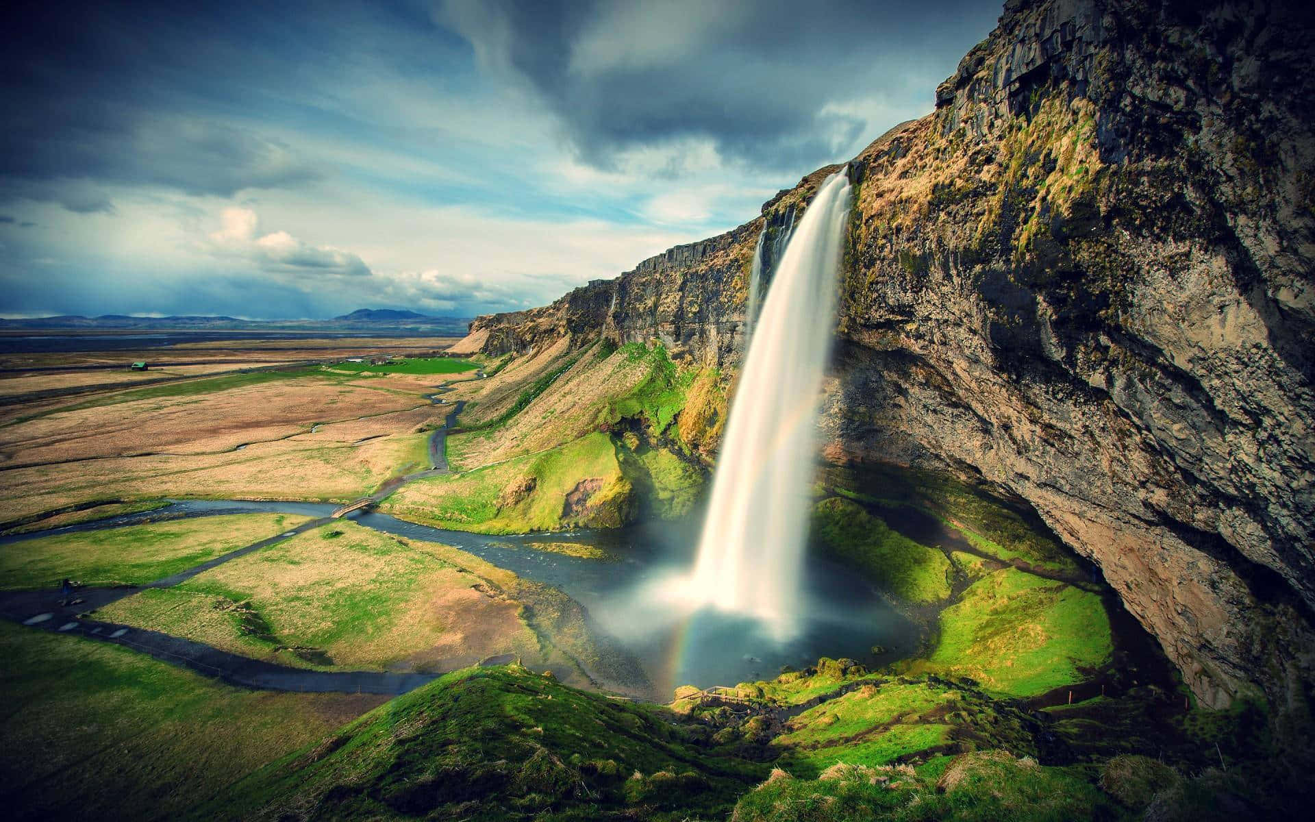 Rocky Mountains Seljalandsfoss Waterfall Background