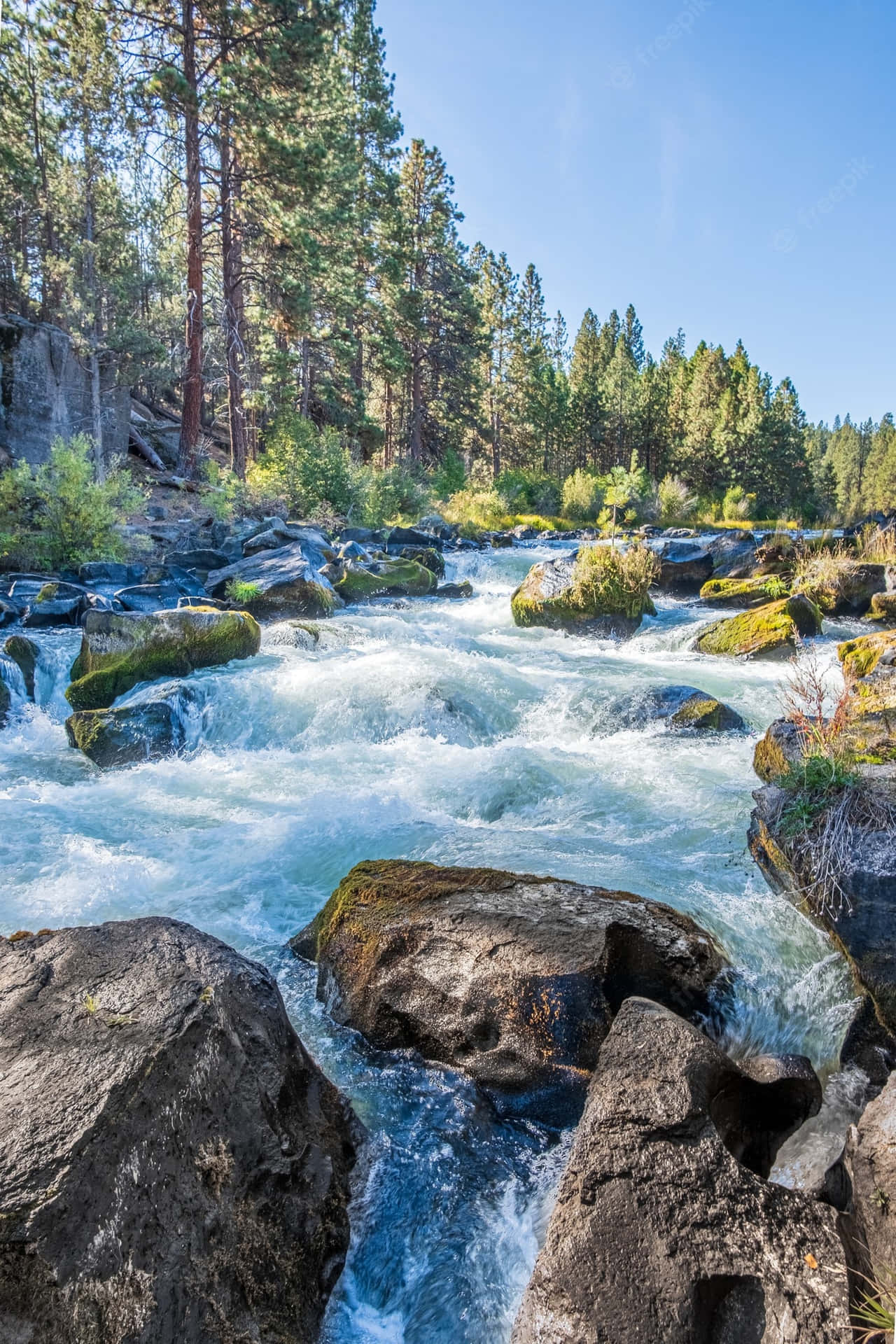 Rocky River Cascading Nature Photography Background