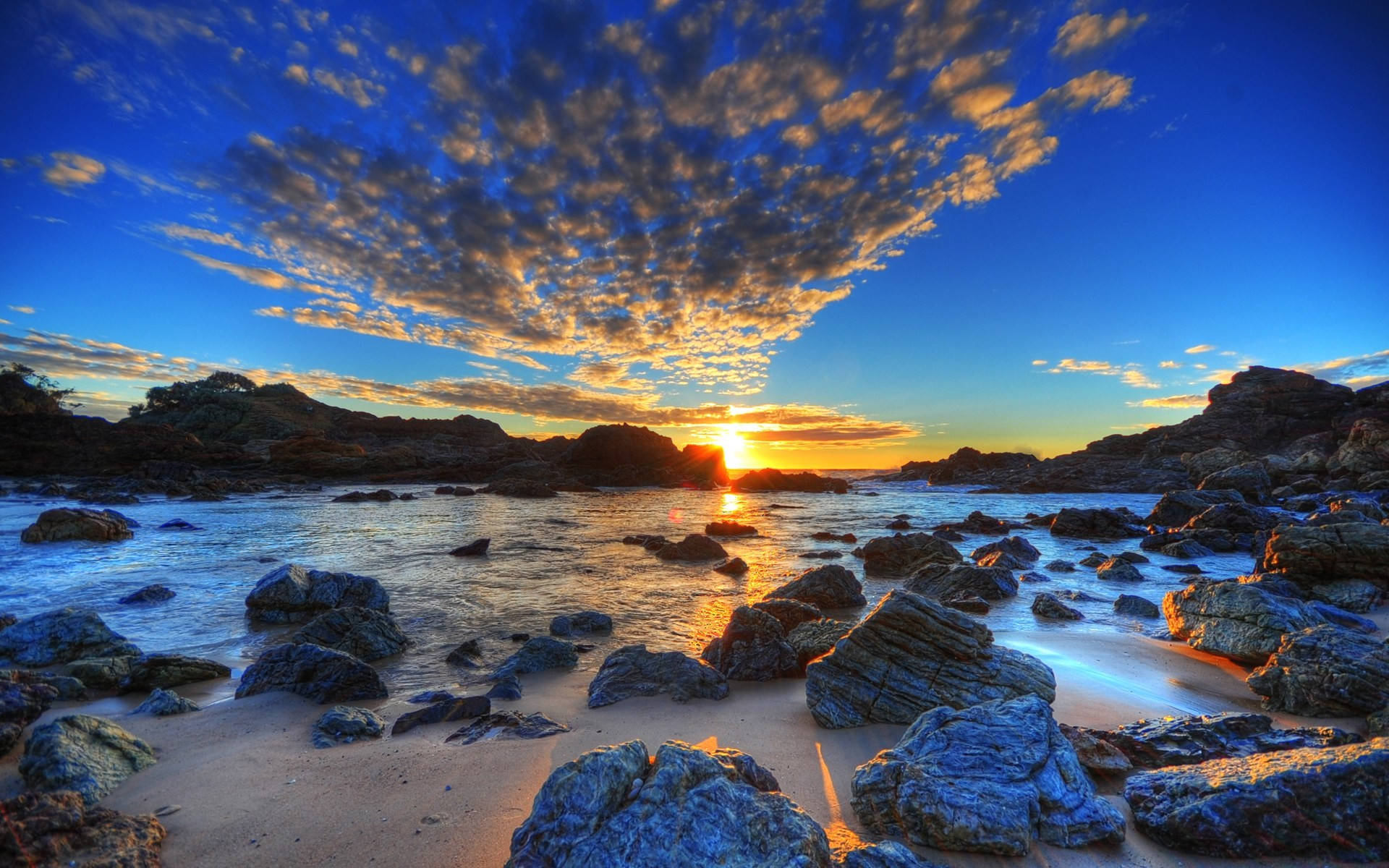 Rocky Seascape At Sunrise Hd Scenery Background