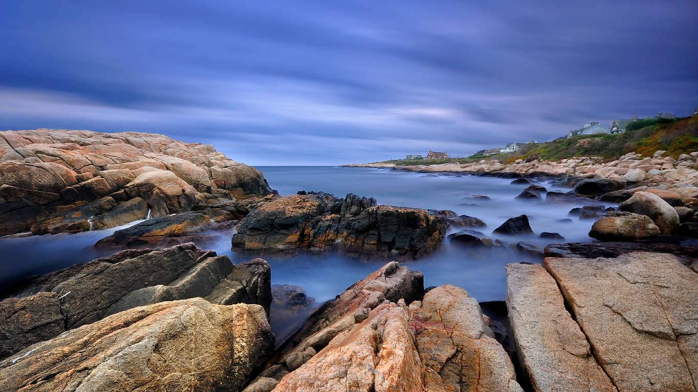 Rocky Shoreline In Rhode Island Background