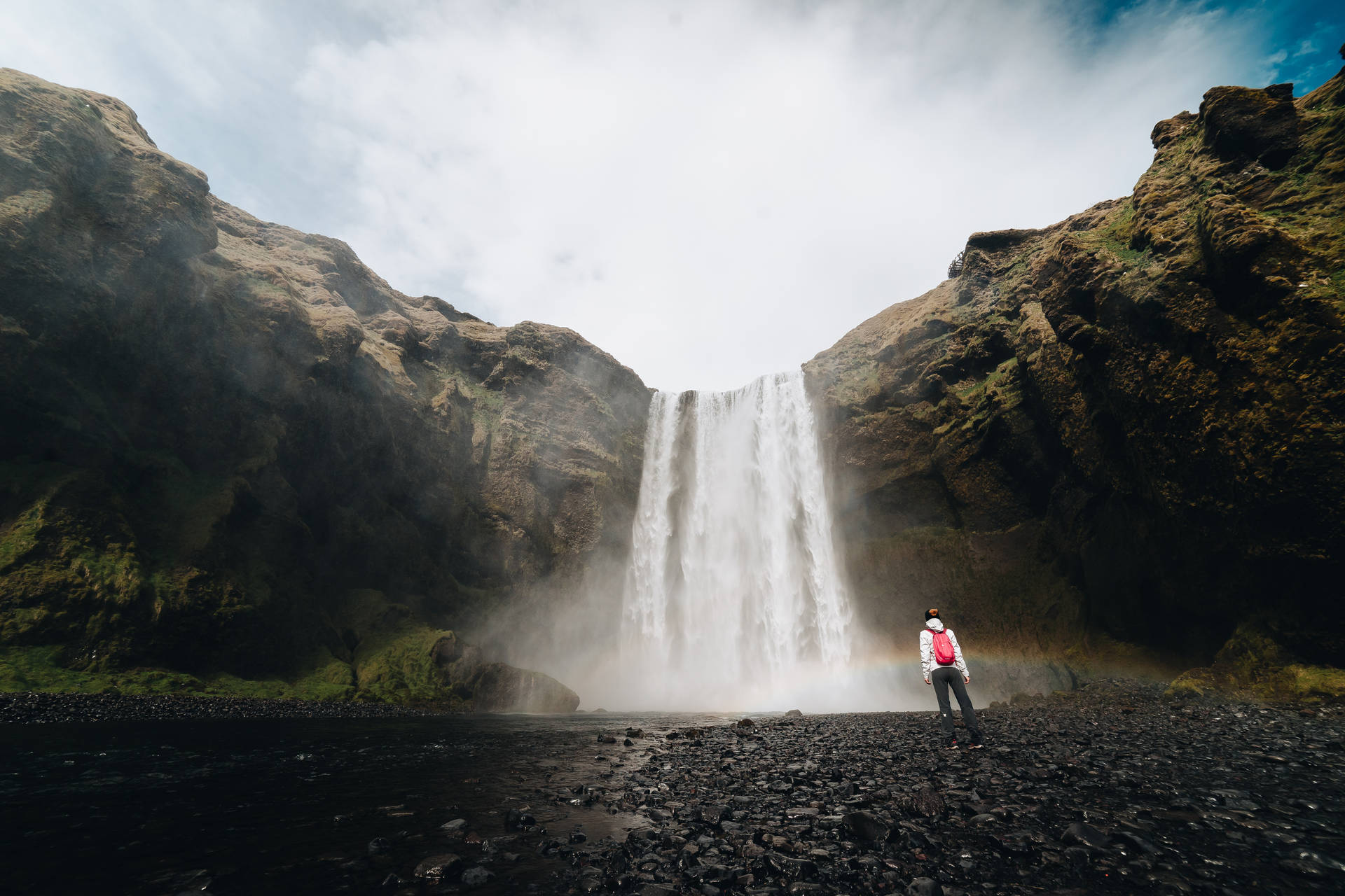 Rocky Waterfall Nature Scenery Background