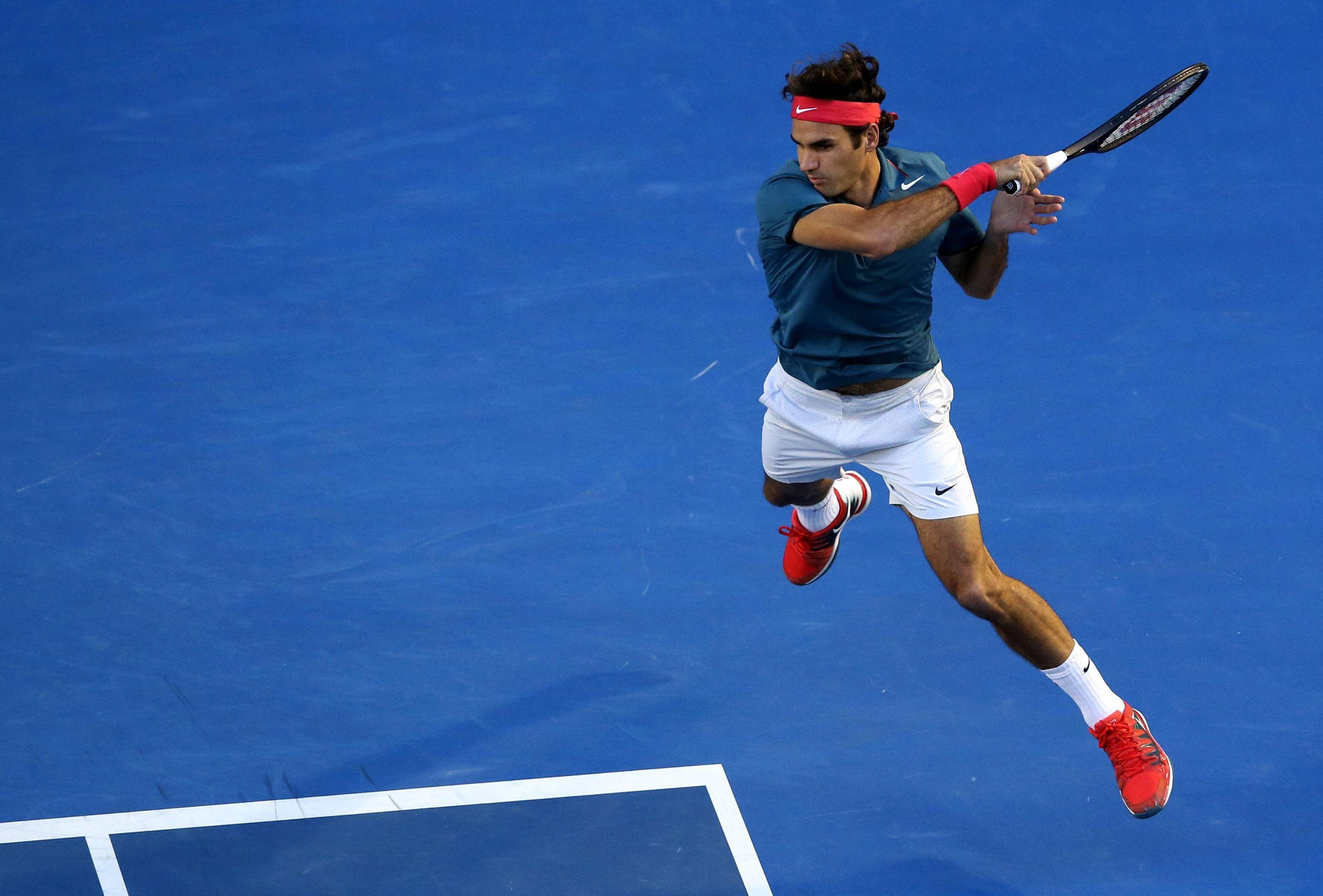Roger Federer Tennis Jump Shot Background