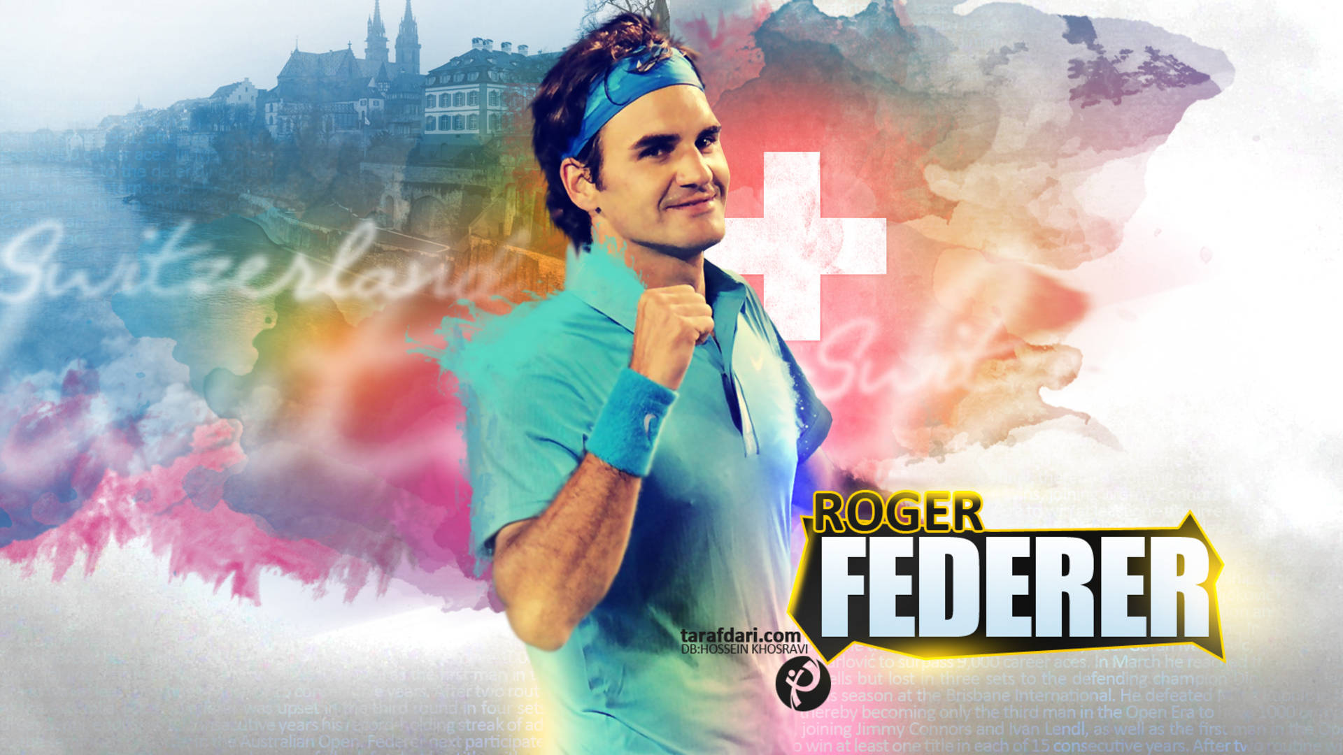 Roger Federer - The Tennis Maestro In Vibrant Hues Background
