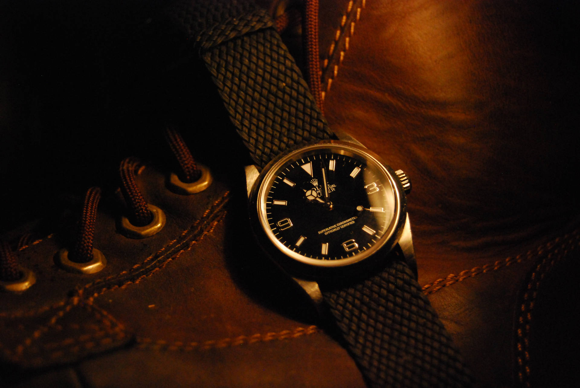 Rolex Watch And Boot Background