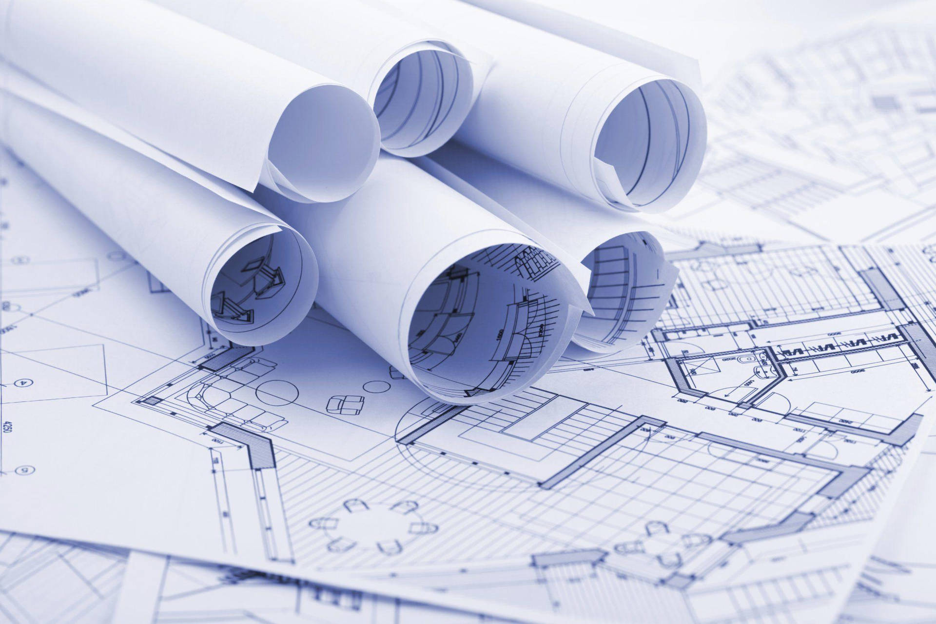 Rolled Blueprints For Construction Background