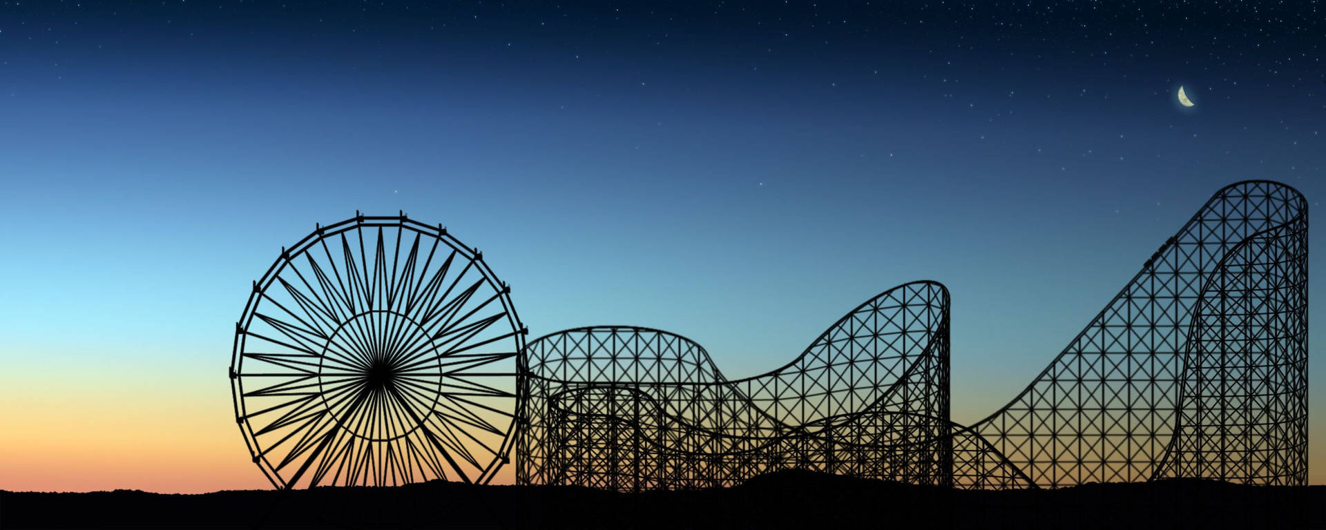 Roller Coaster And Ferris Wheel Silhouettes Background