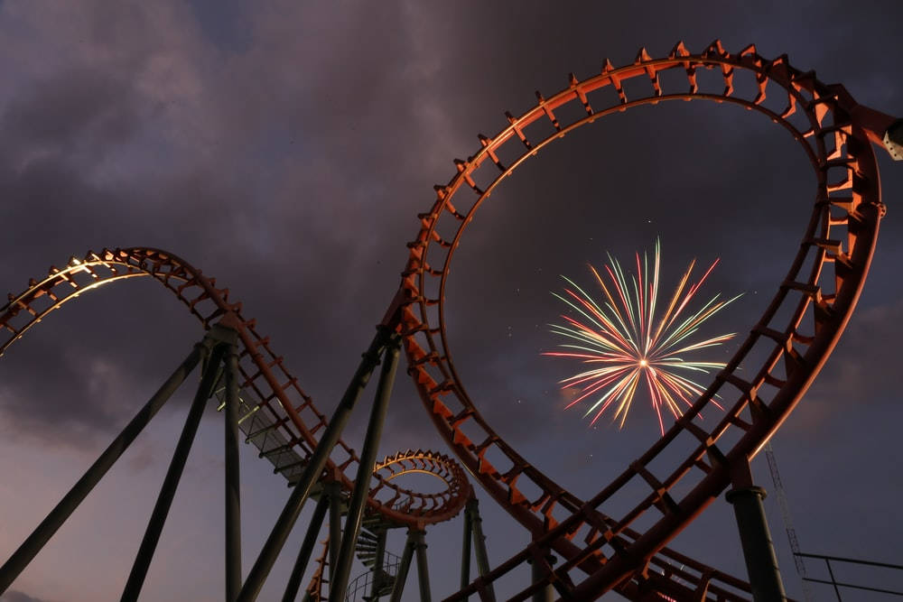 Roller Coaster And Firework Background