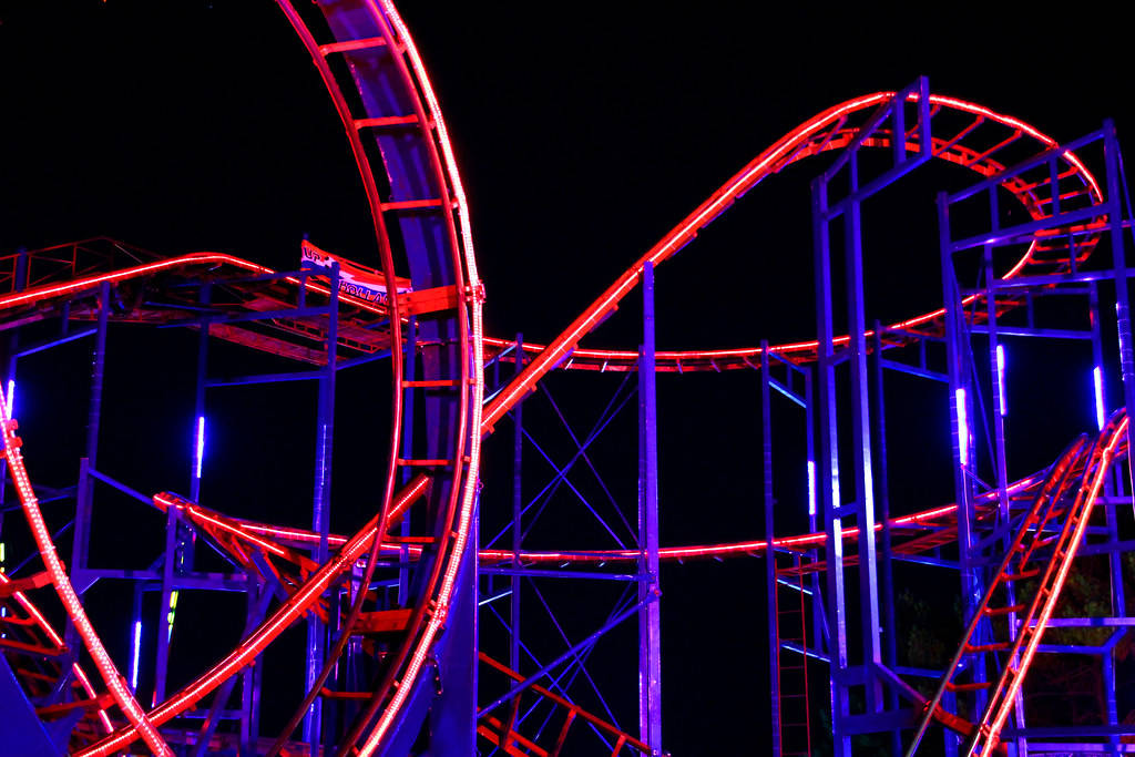 Roller Coaster Railway In Neon Colors Background