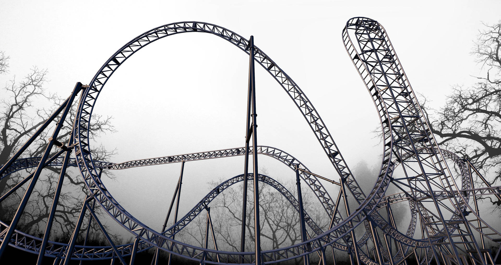 Roller Coaster With Eerie Dead Trees Background