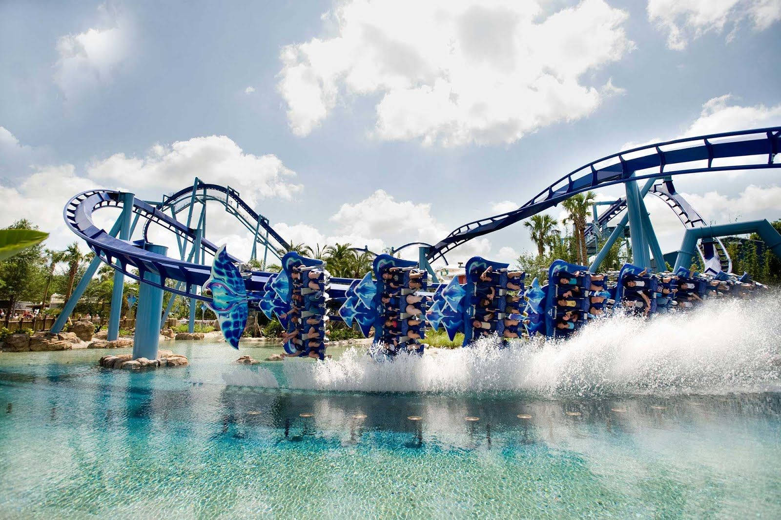 Roller Coaster With Splashing Water Background