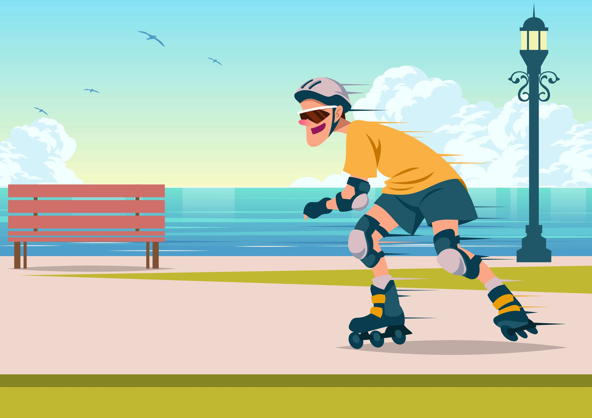 Rollerblading Colorful Graphic Art