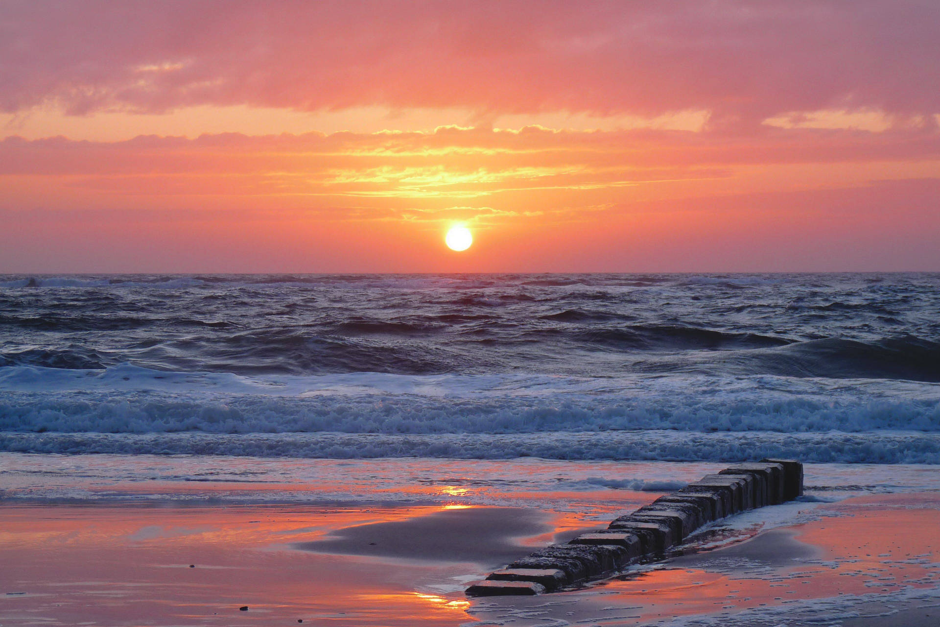 Rolling Beach Waves Sunset Desktop