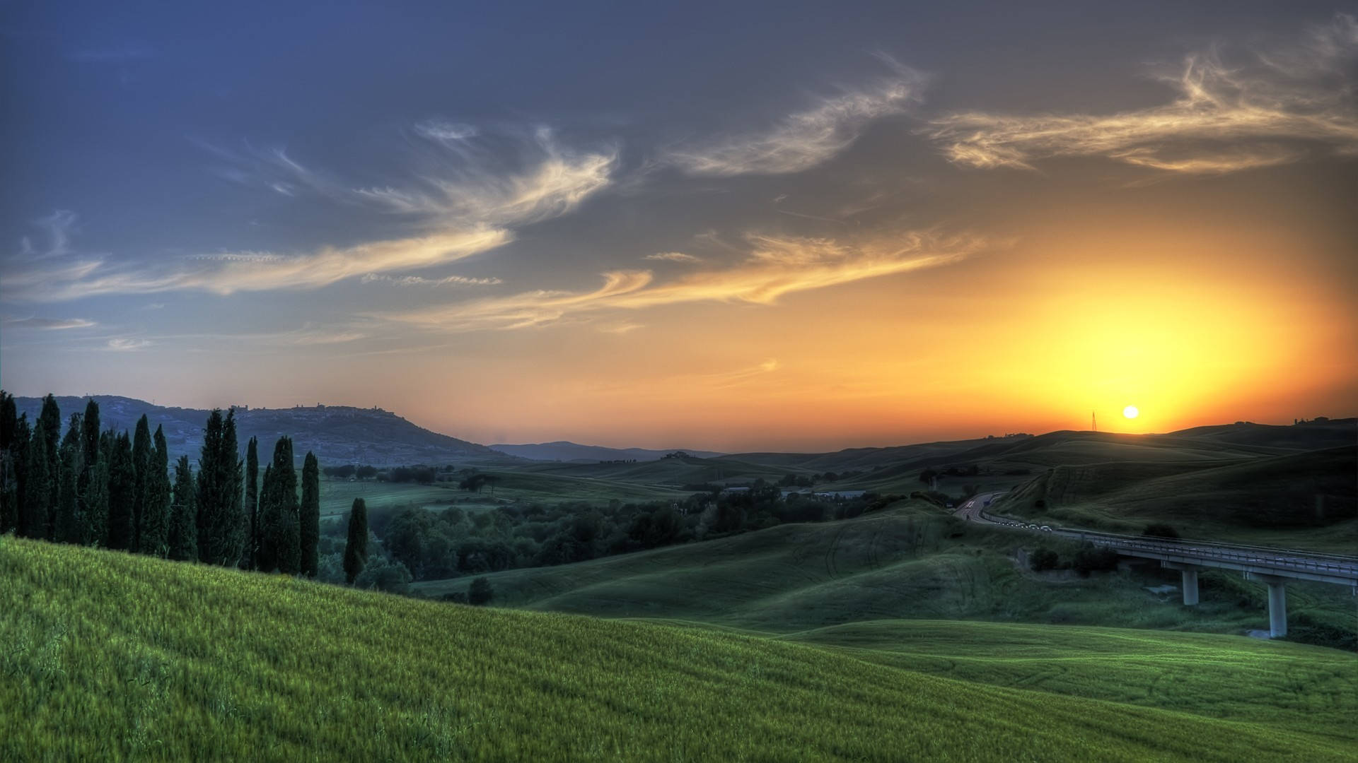 Rolling Hills Sunset Hd Scenery Background