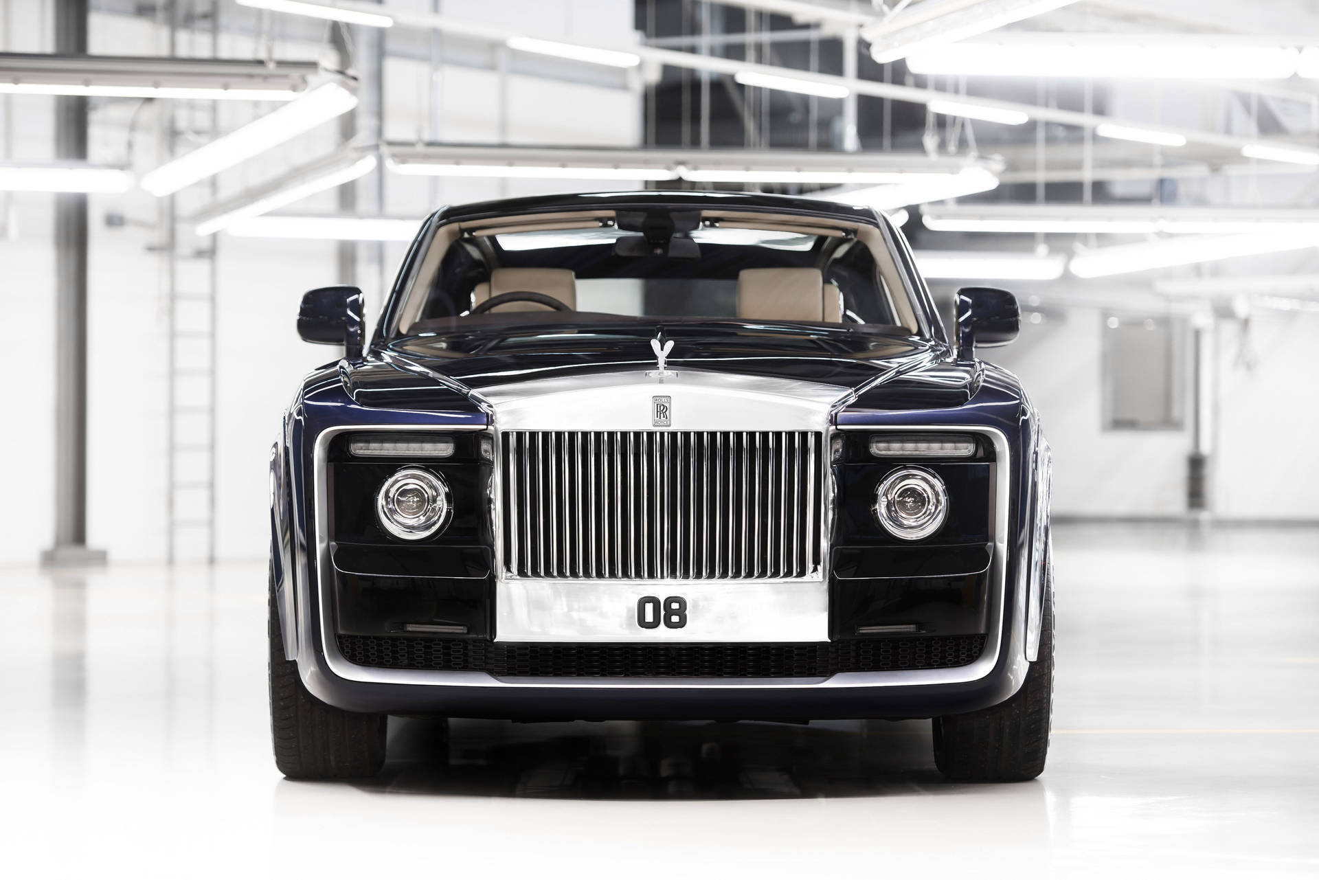 Rolls Royce Black Sweptail Front View Background