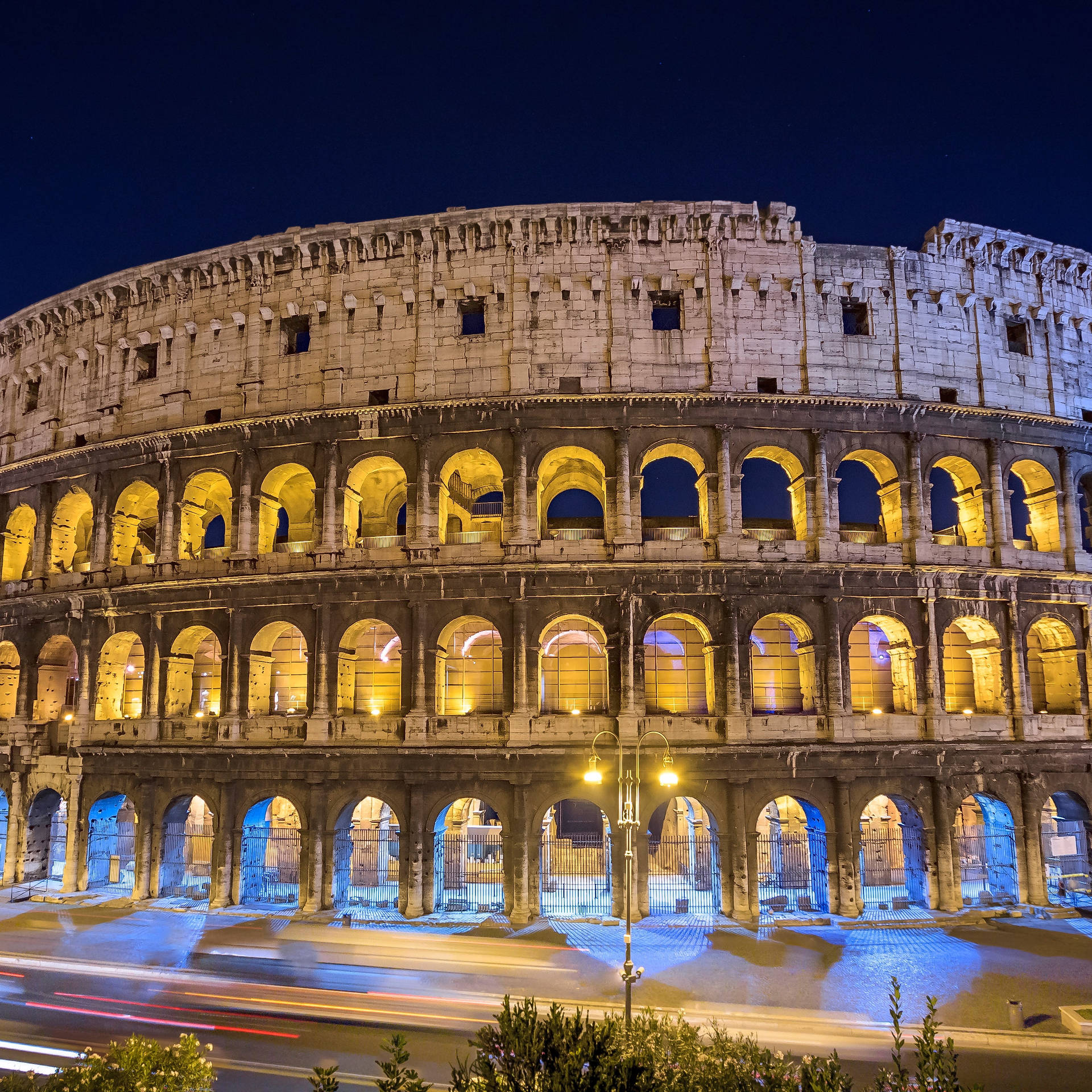 Roman Colosseum At Night Square Background