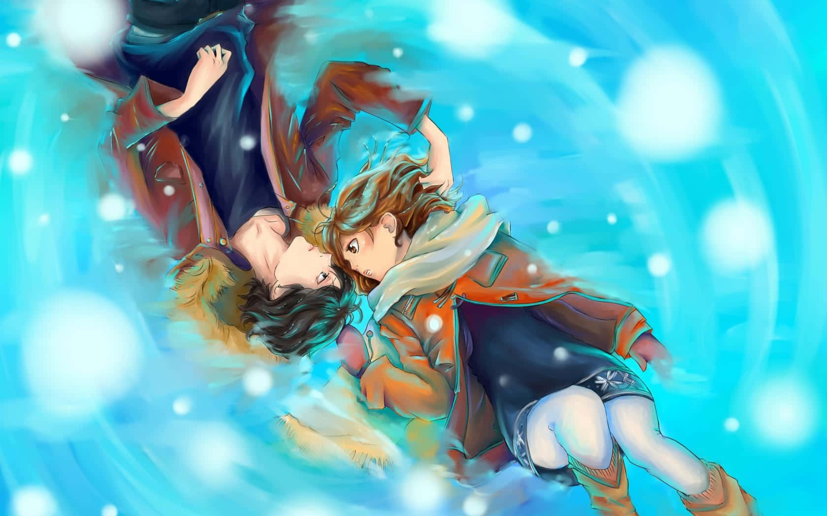 Romance Anime Couple Lying On Blue