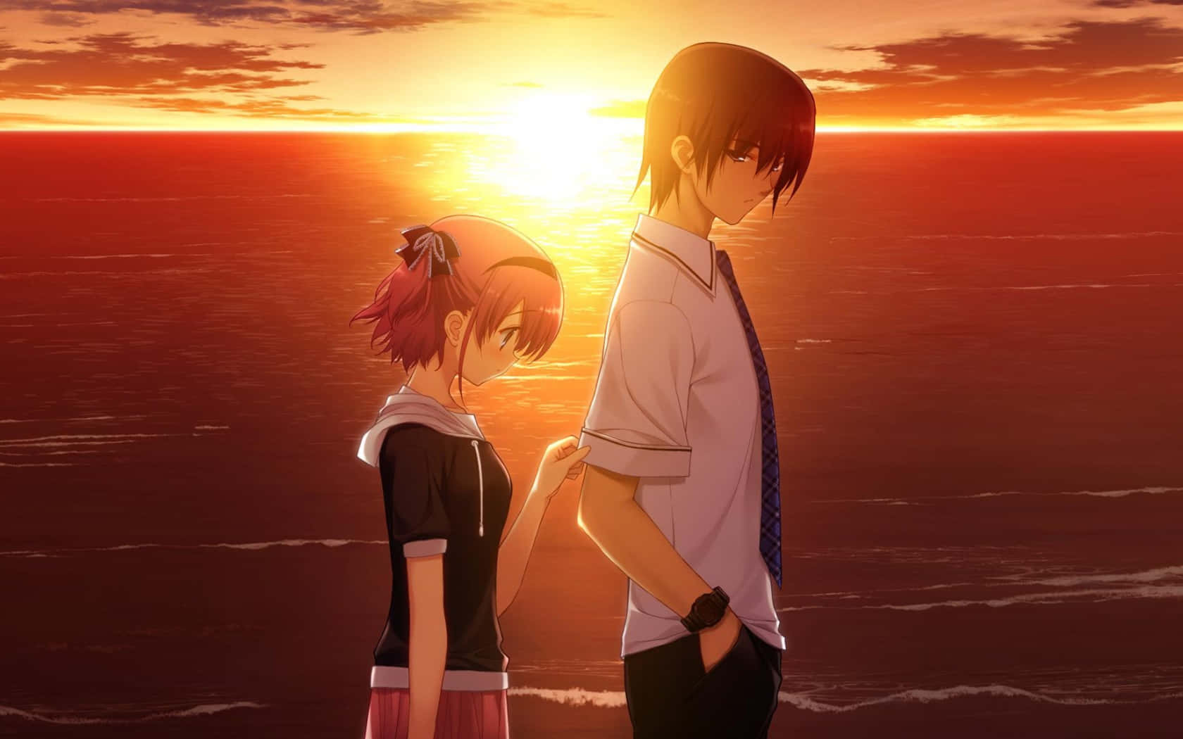 Romance Anime Couple With Ocean Sunset