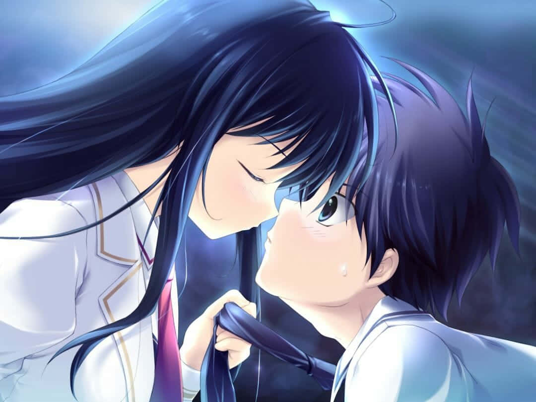 Romance Anime Girl Pulling Boy Necktie Background