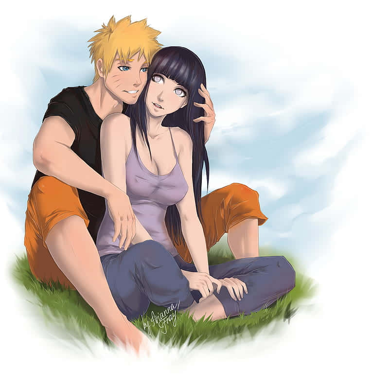 Romance Anime Naruto And Hinata Sitting Digital Art Background