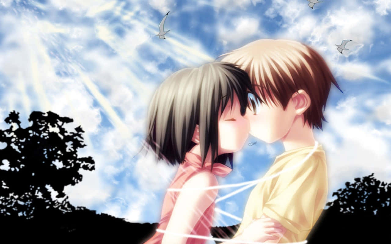 Romance Anime Young Couple Kissing