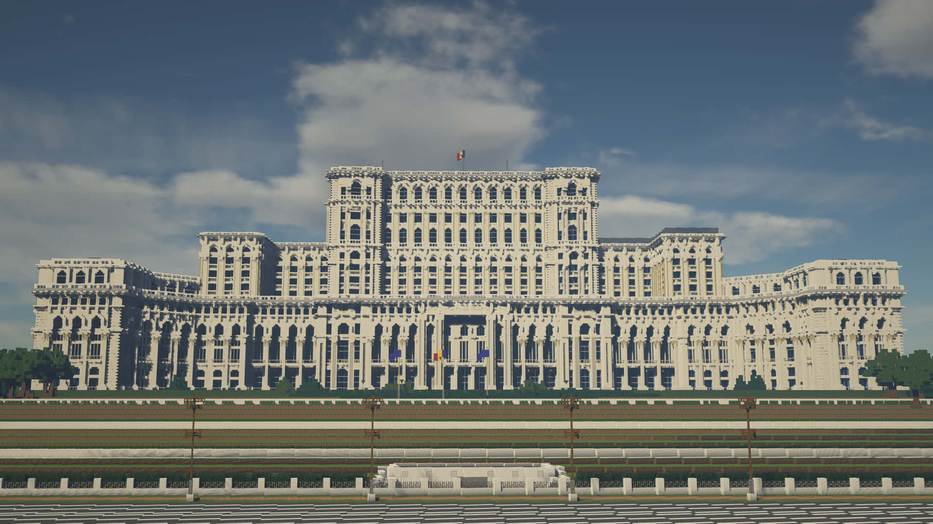 Romanian Parliament Buildings Silhouetted Against A Dark Sky Background