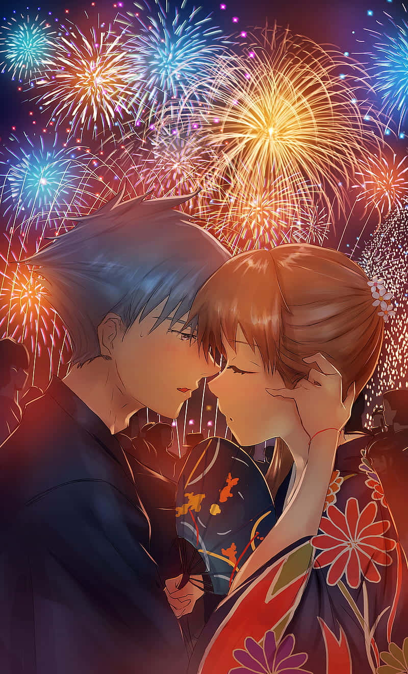 Romantic Anime Couple At Festival