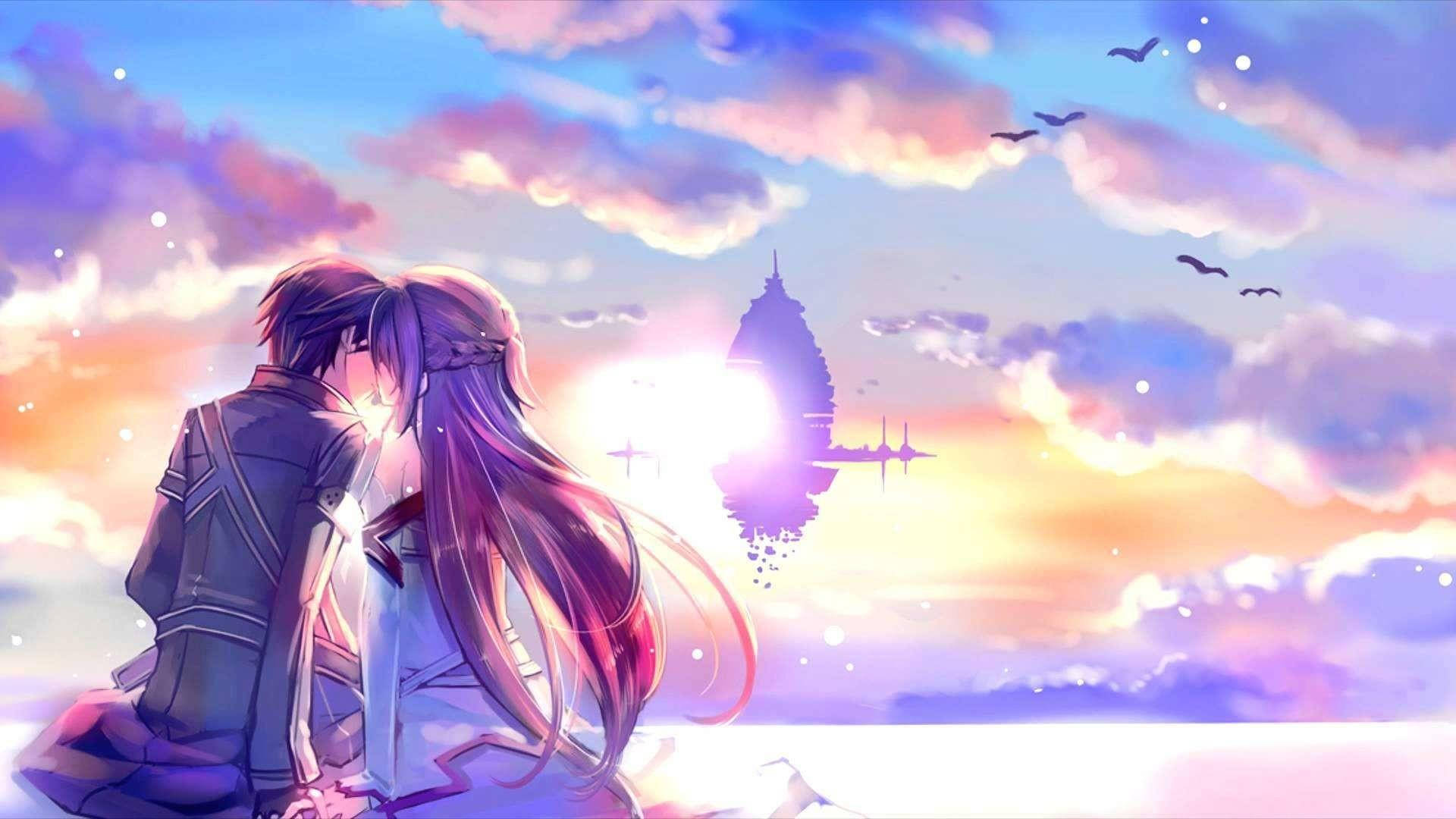 Romantic Anime Couples Aincrad Kiss Background