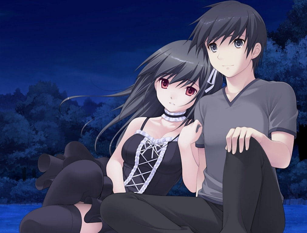 Romantic Anime Couples Black Clothes Background