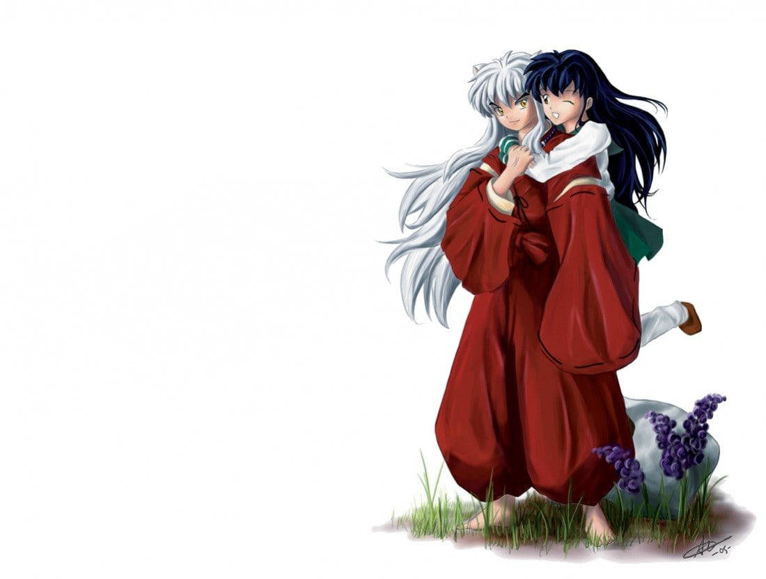 Romantic Anime Couples Kagome Winking Background