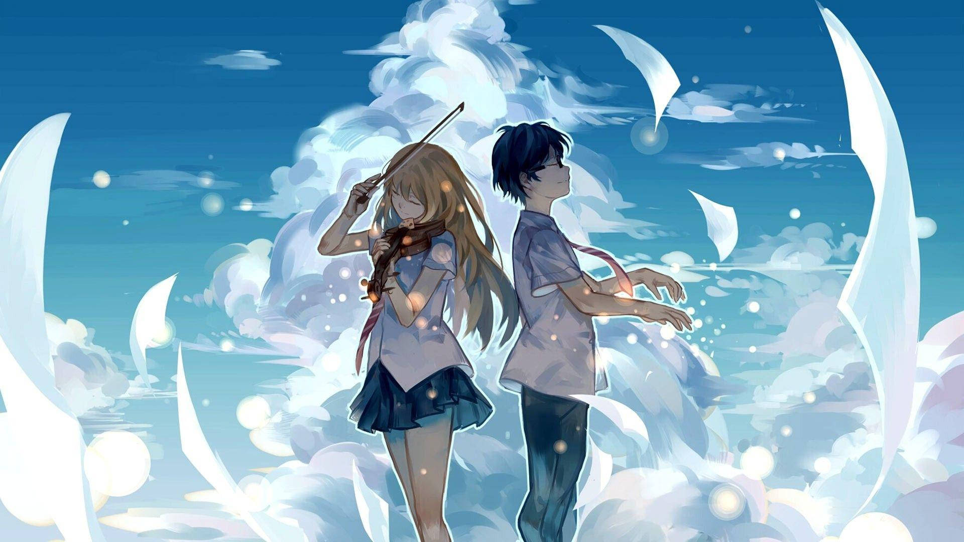 Romantic Anime Couples Kaori Violin Heaven Background