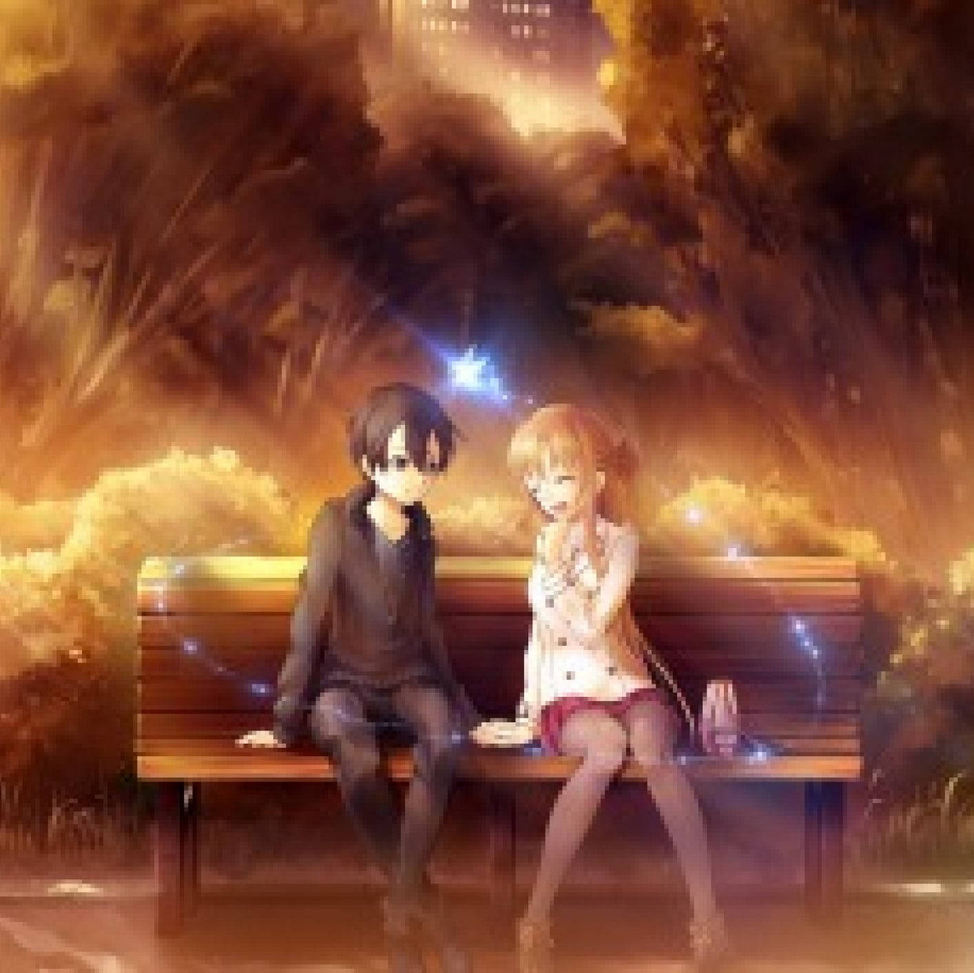 Romantic Anime Couples Kirito Asuna Bench Background