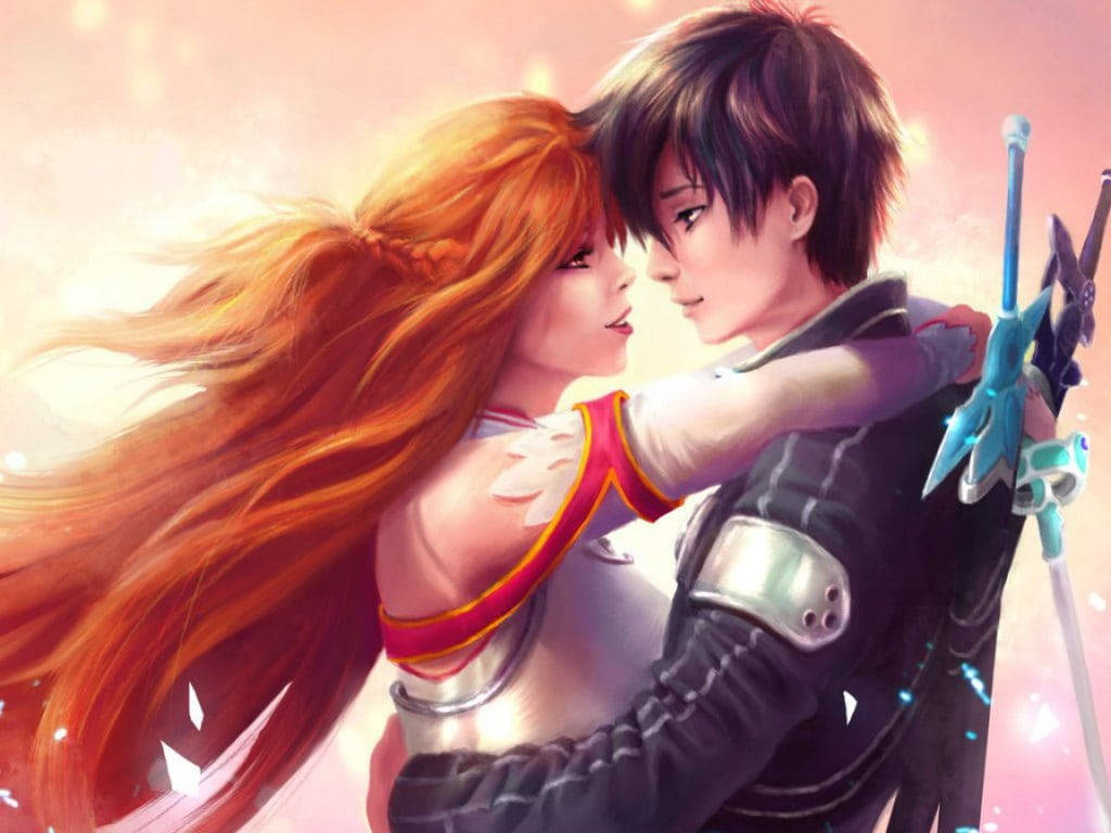 Romantic Anime Couples Kirito Asuna Handsome Background