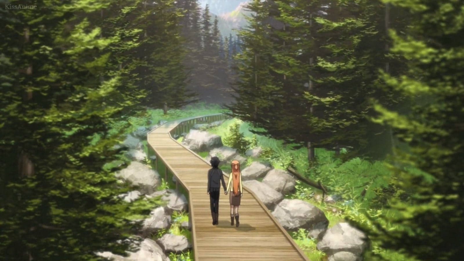 Romantic Anime Couples Kirito Asuna Walking Background