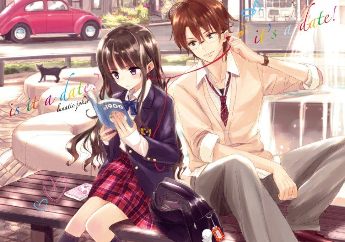 Romantic Anime Couples Reading Listening Music Background