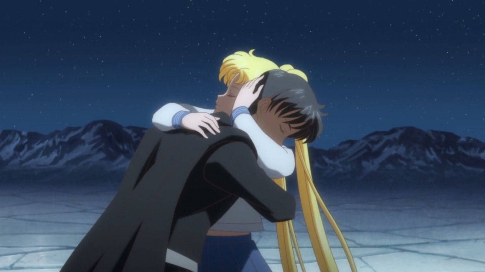 Romantic Anime Couples Usagi Hug Background