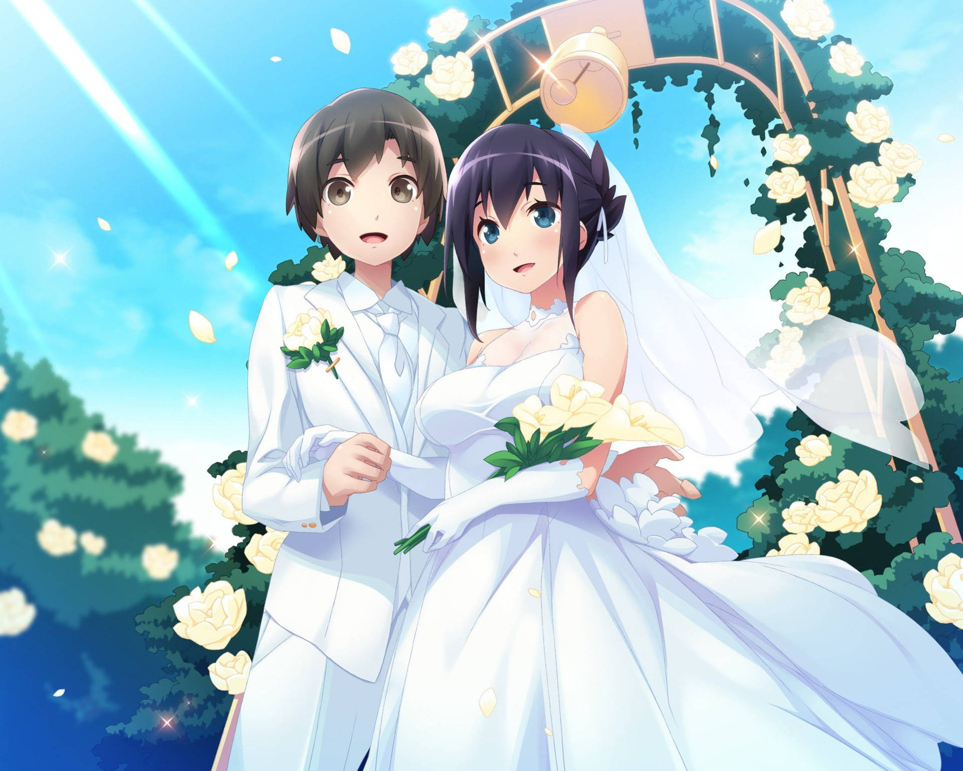 Romantic Anime Couples Wedding Day Background