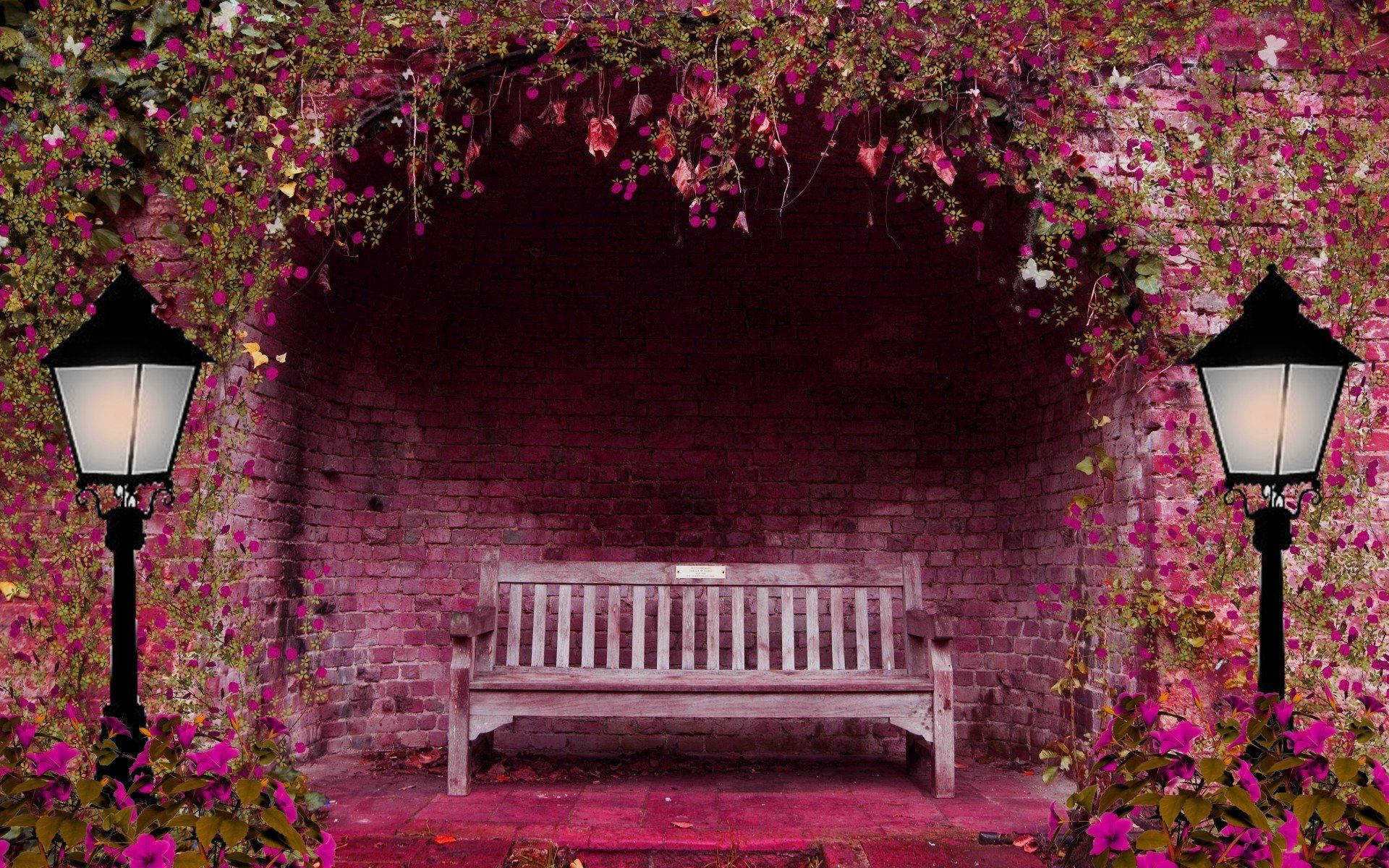 Romantic Bench Under Stone Background
