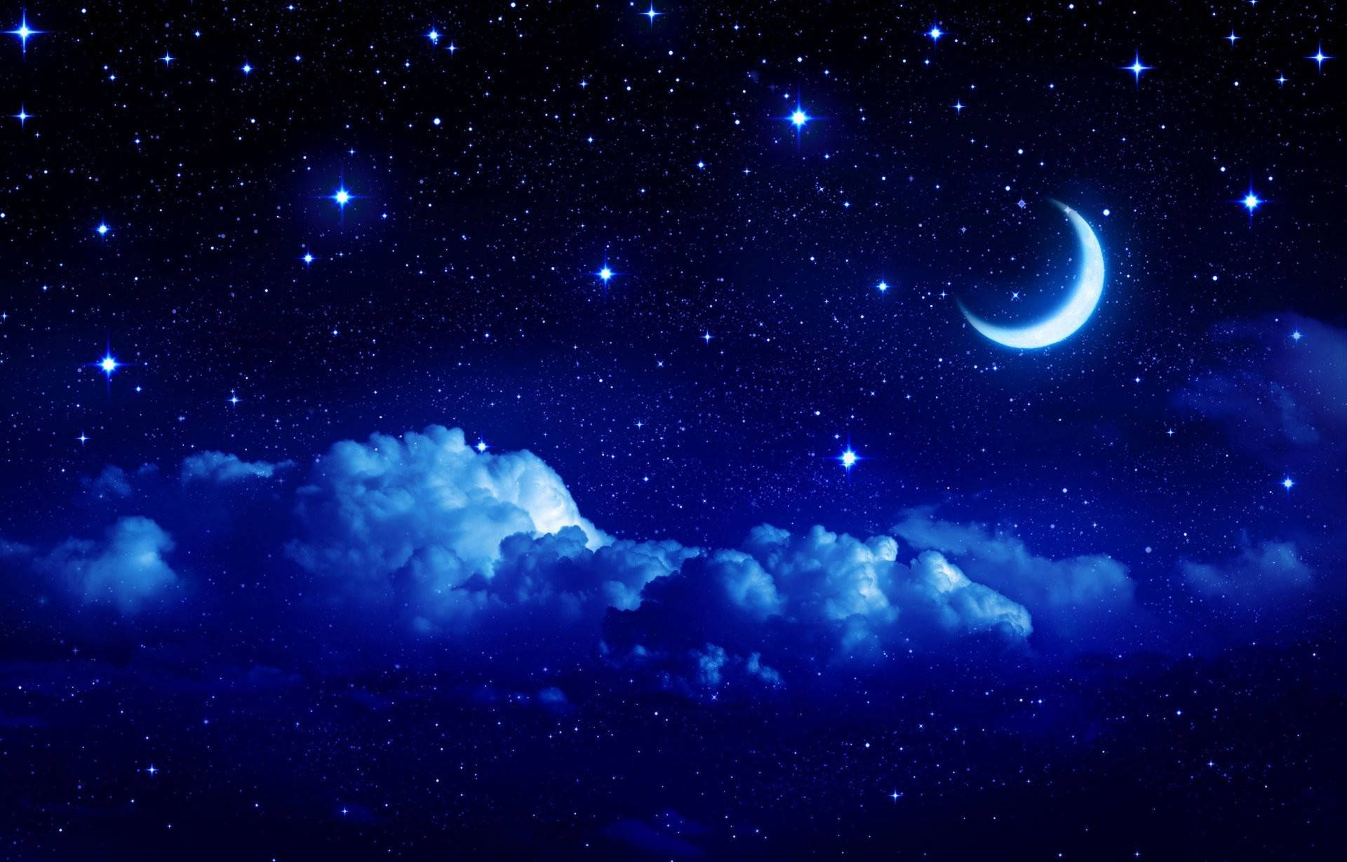 Romantic Blue Moon And Stars Background