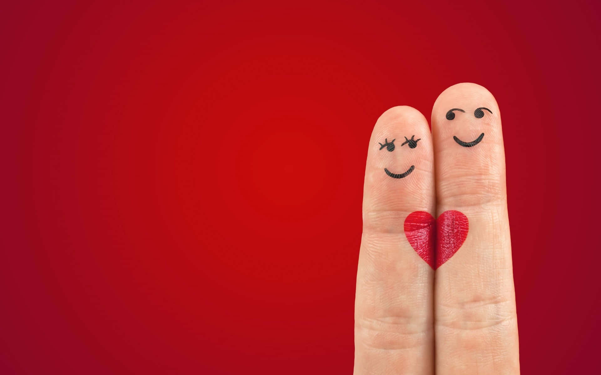 Romantic Couple Finger Red Background