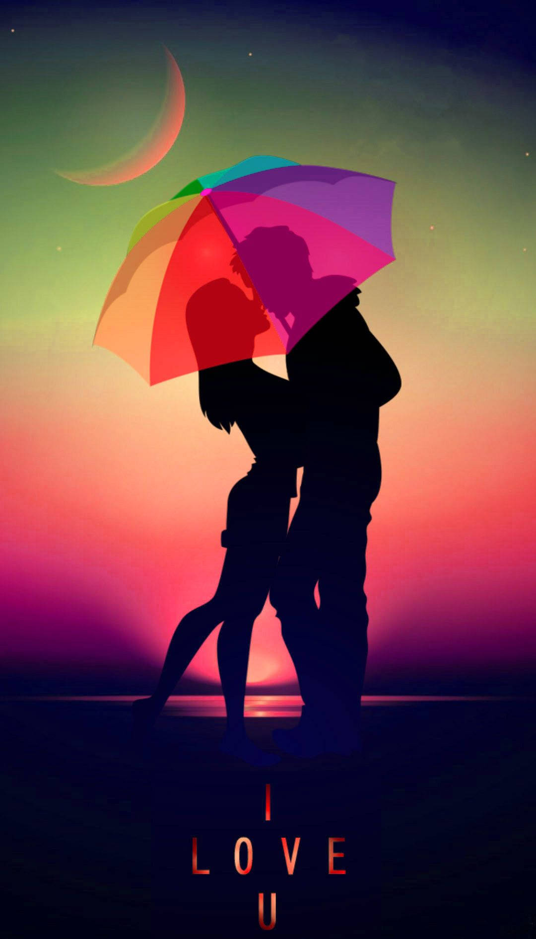 Romantic Couple Under Umbrella Profile Background