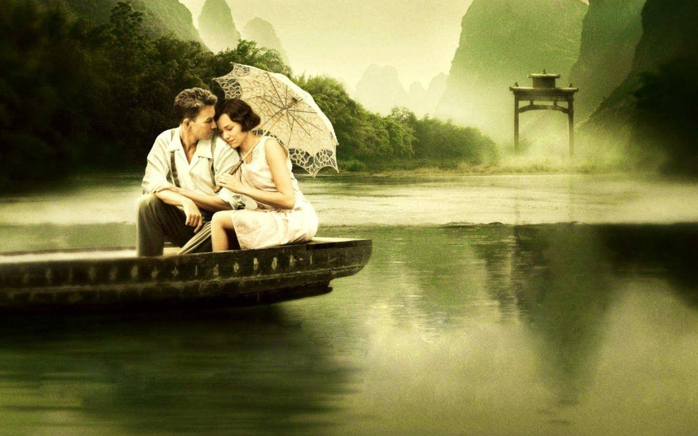 Romantic Couples In Lake Background